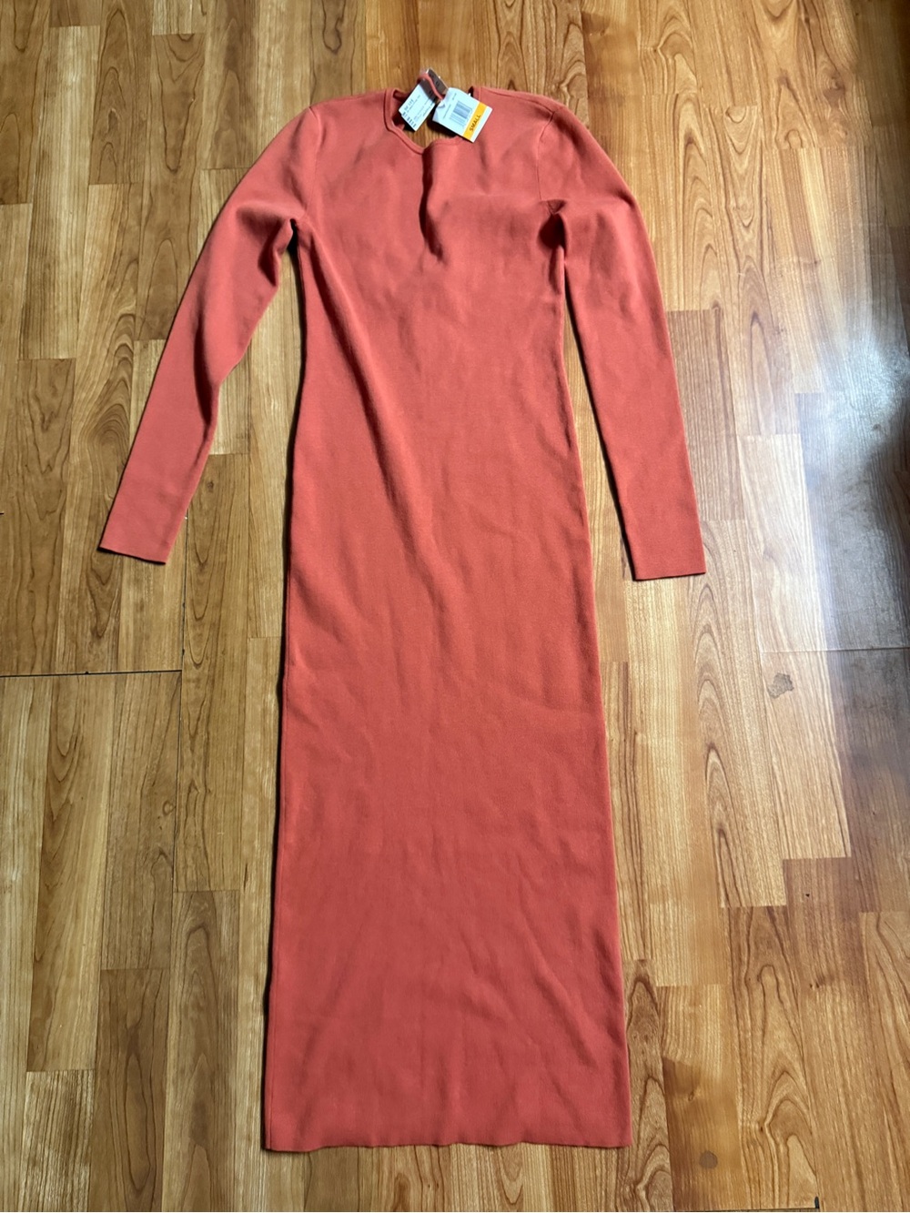 A.L.C. Long-Sleeve Coral Ribbed Maxi Dress